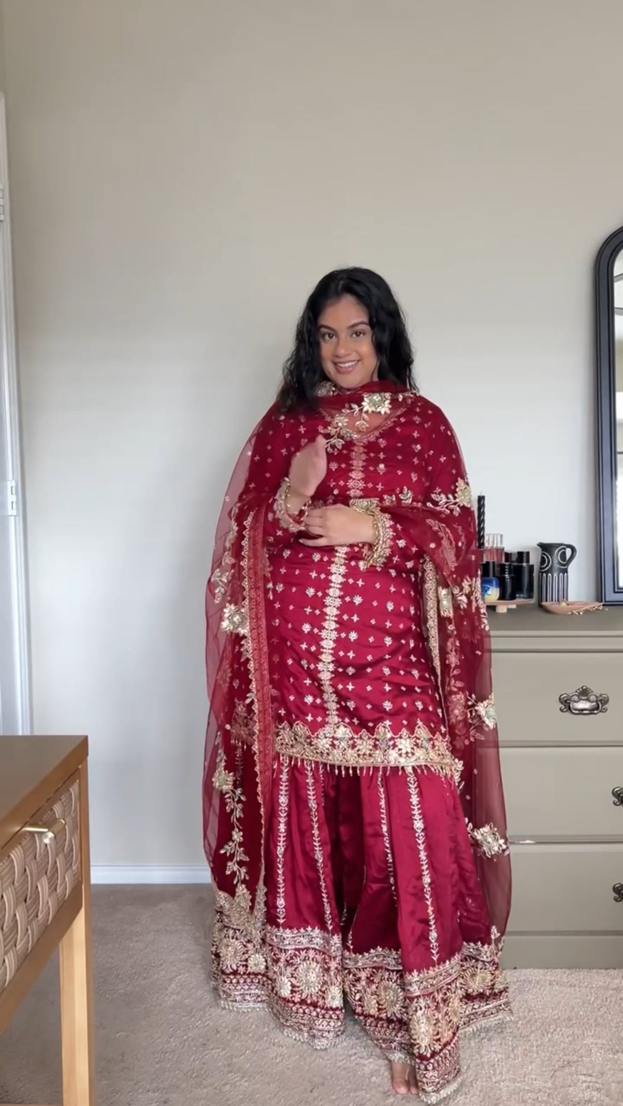 MEDIUM 3 Piece Lashkaraa Red Gharara