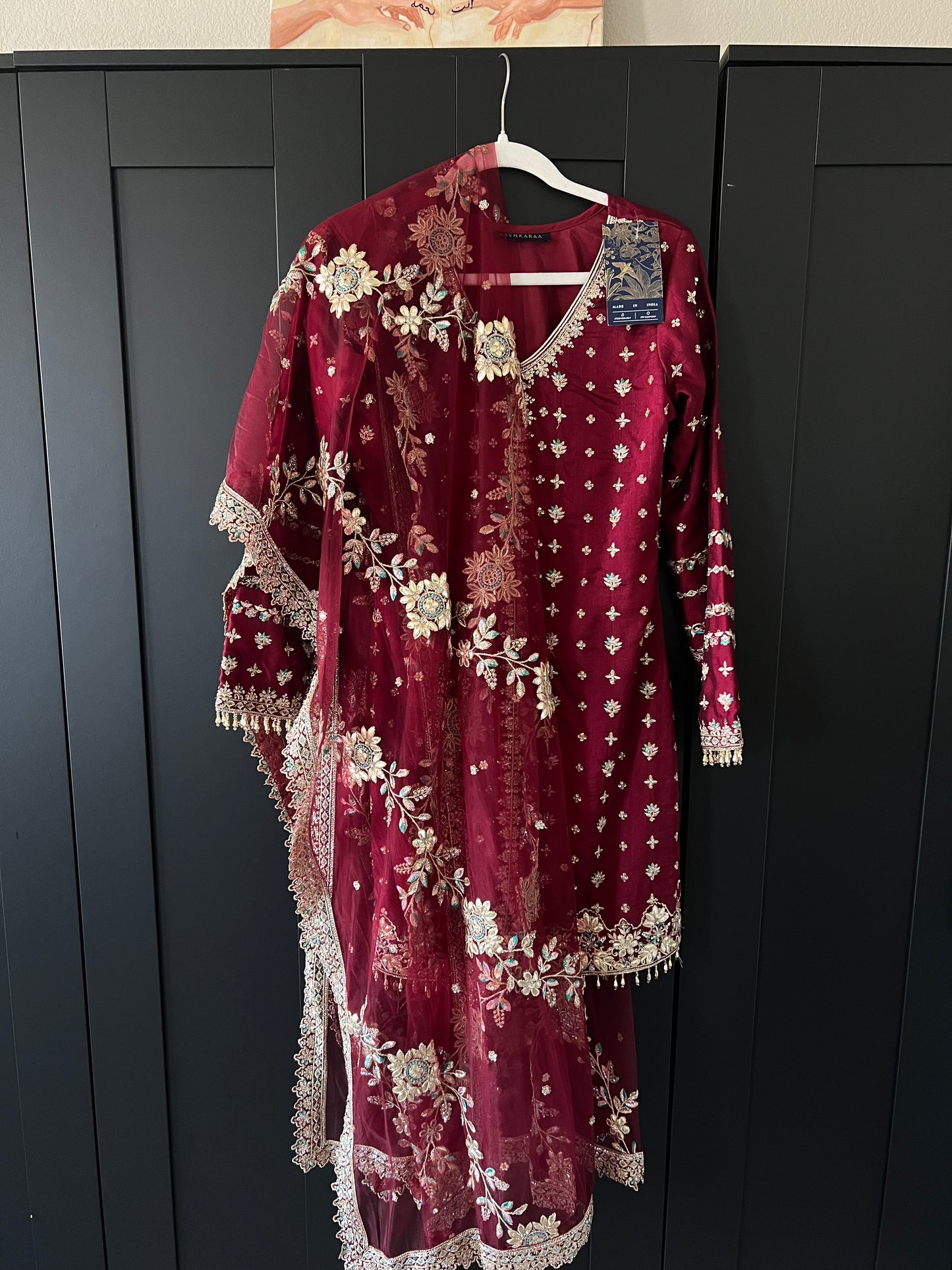 MEDIUM 3 Piece Lashkaraa Red Gharara