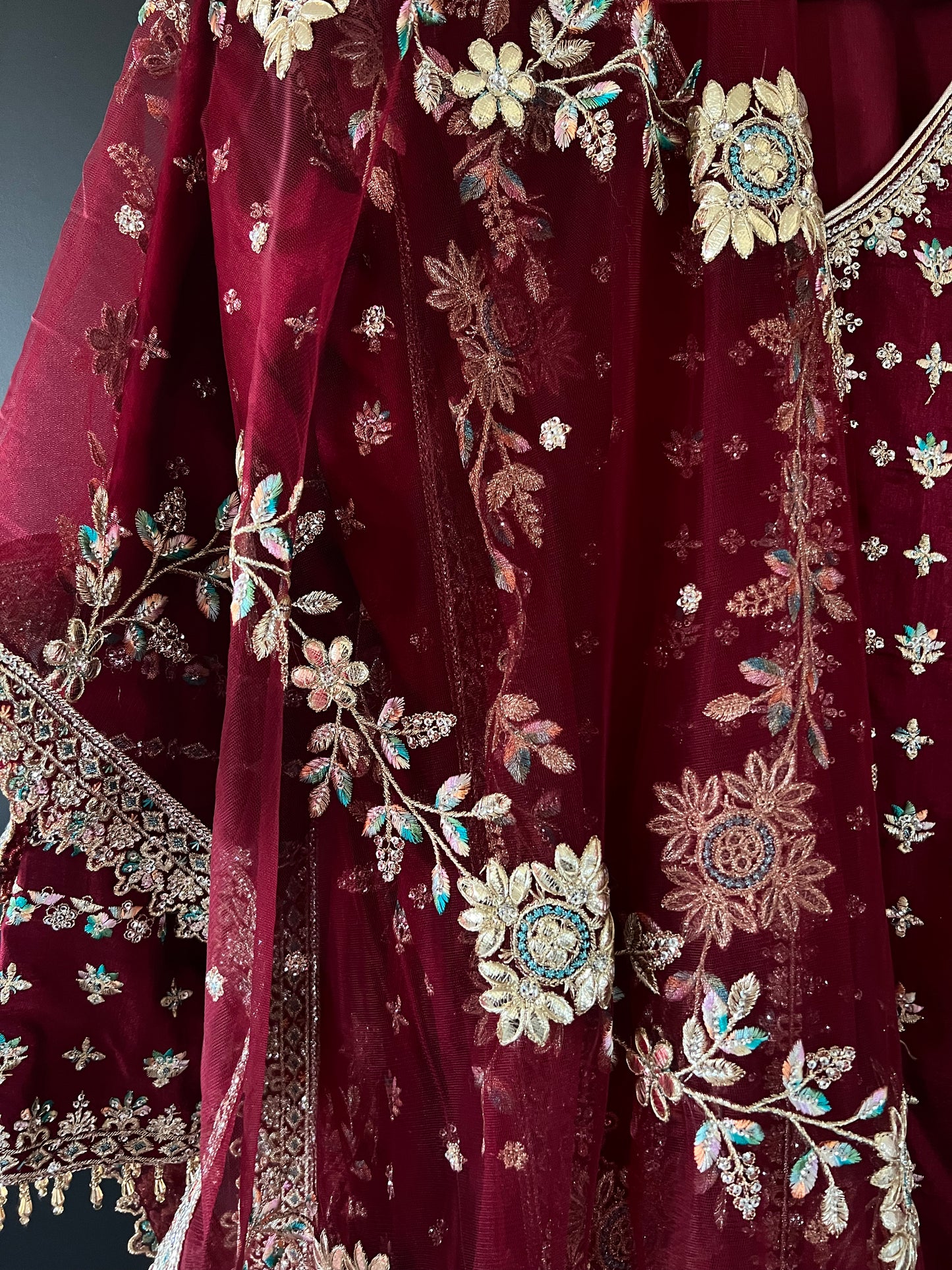 MEDIUM 3 Piece Lashkaraa Red Gharara