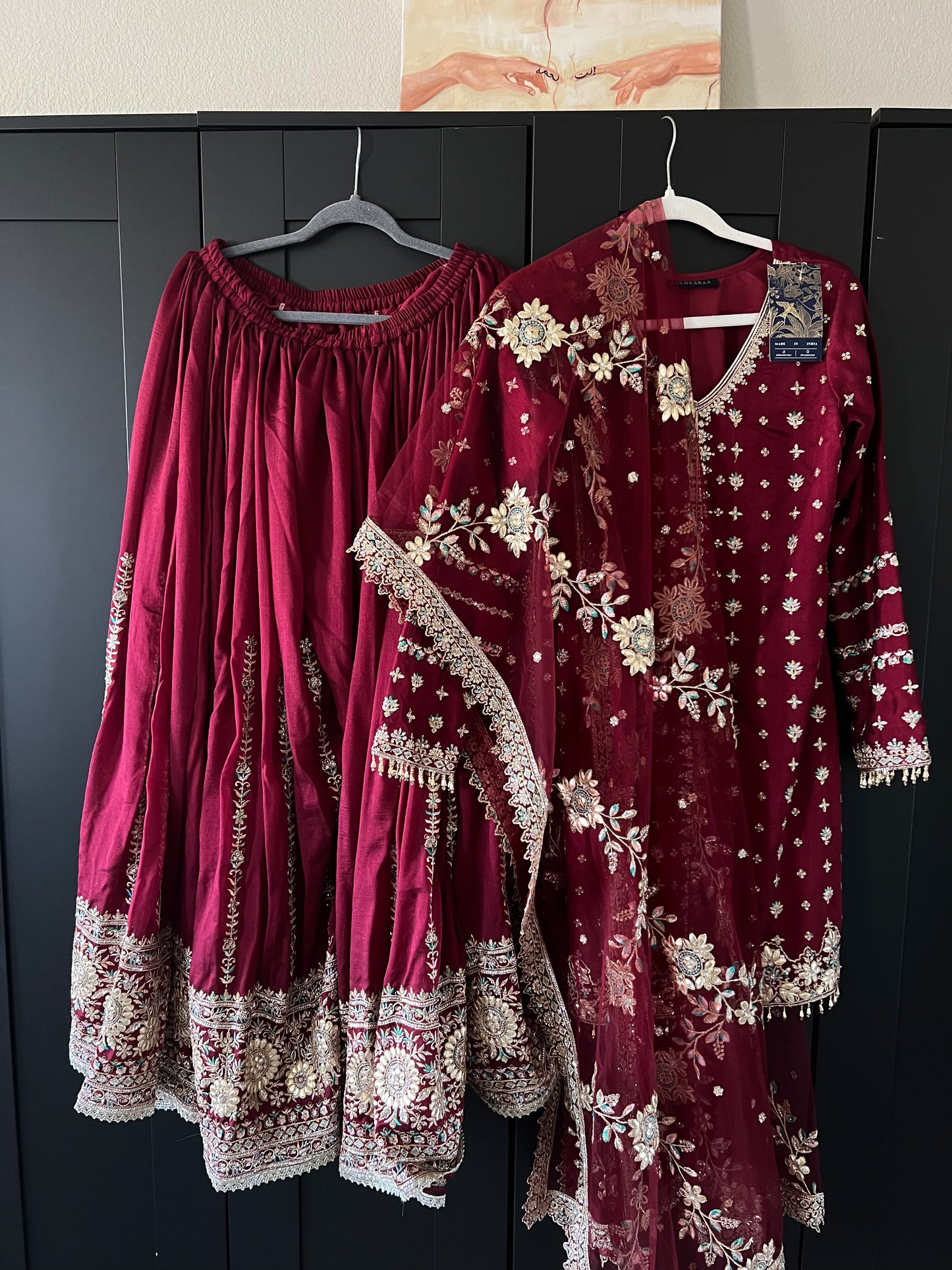 MEDIUM 3 Piece Lashkaraa Red Gharara