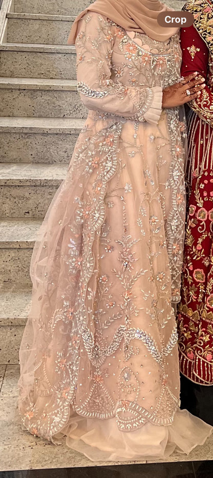 Blush pink lehenga style gown