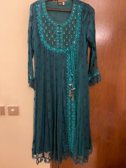 Emerald Green Anarkali by Pakistani designer Sana Abbas