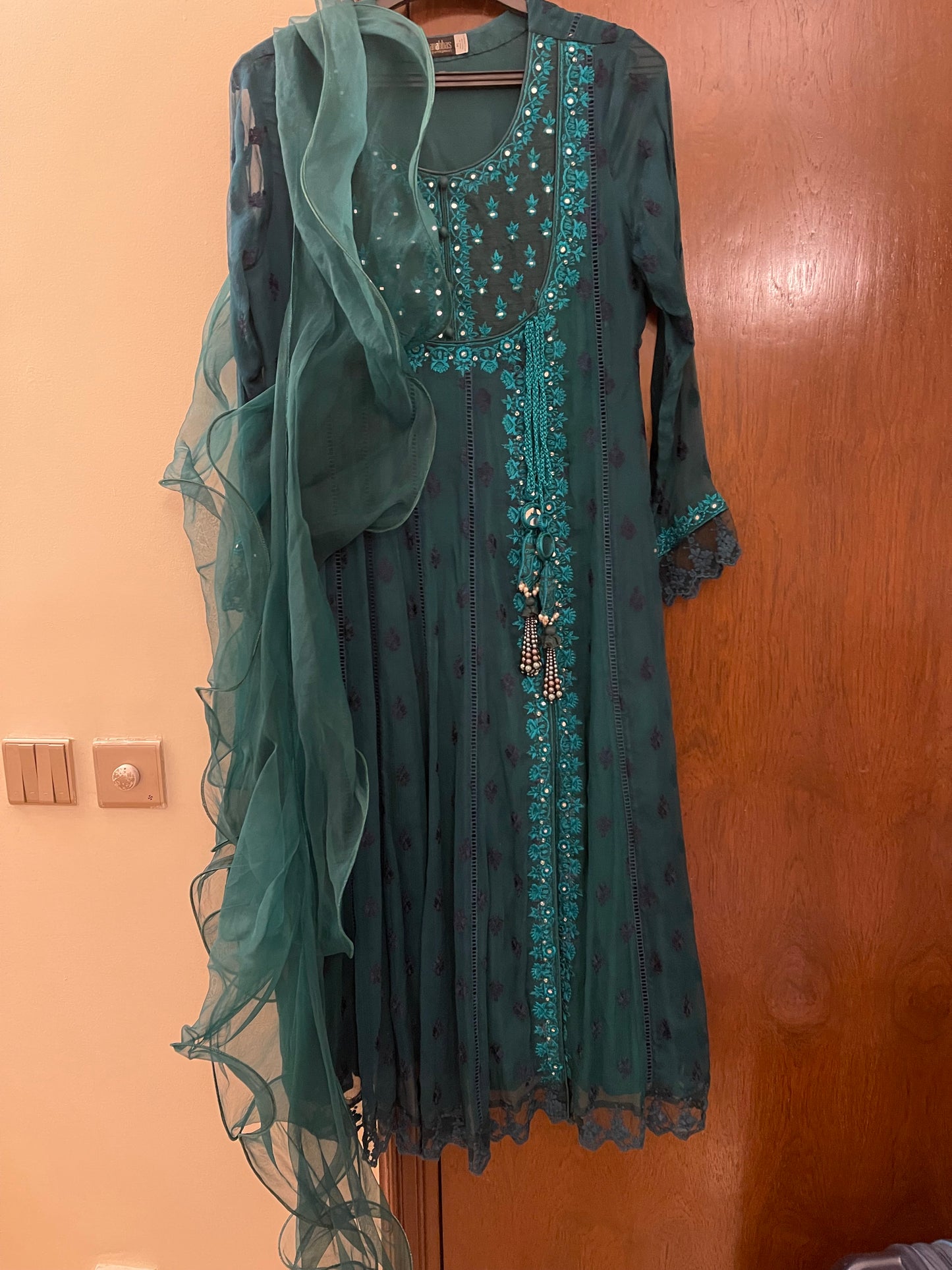 Emerald Green Anarkali by Pakistani designer Sana Abbas