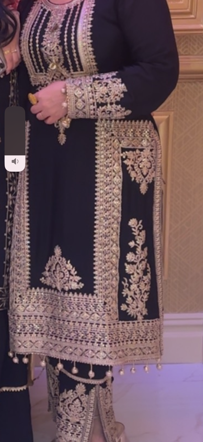 Gold And Black Shalwaar Kameez