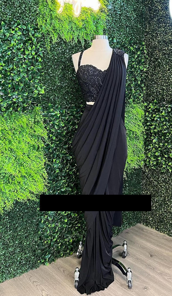 Black Pre pleated saree